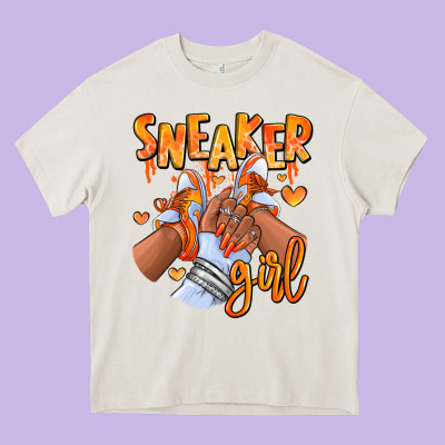 Orange Galaxy Sneaker Girl Afro Woman Heavy Core Tee Designed By Ranaportraitstore