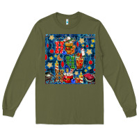 Army Green christmas ho ho ho with coffee cups and ornaments with plaid seamless  Long Sleeve Tee - BundleAndBundleShop