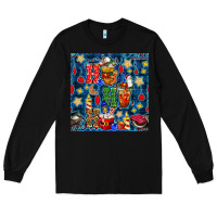 Black christmas ho ho ho with coffee cups and ornaments with plaid seamless  Long Sleeve Tee - BundleAndBundleShop
