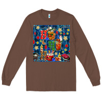 Chestnut christmas ho ho ho with coffee cups and ornaments with plaid seamless  Long Sleeve Tee - BundleAndBundleShop