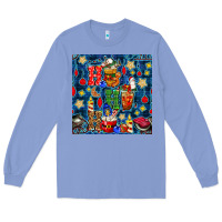 Colony Blue christmas ho ho ho with coffee cups and ornaments with plaid seamless  Long Sleeve Tee - BundleAndBundleShop