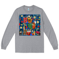 Heather Grey christmas ho ho ho with coffee cups and ornaments with plaid seamless  Long Sleeve Tee - BundleAndBundleShop