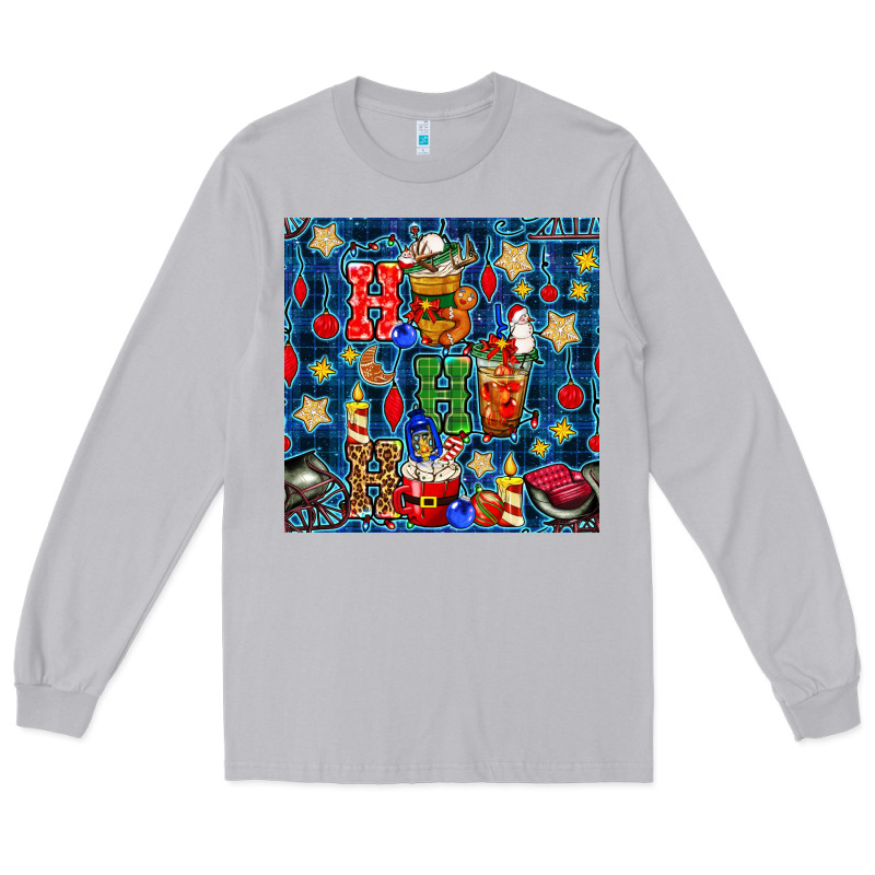 Christmas Ho Ho Ho With Coffee Cups And Ornaments With Plaid Seamless  Long Sleeve Tee by BundleAndBundleShop | Teevron