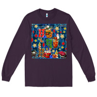 Plum christmas ho ho ho with coffee cups and ornaments with plaid seamless  Long Sleeve Tee - BundleAndBundleShop