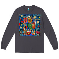 Smoke christmas ho ho ho with coffee cups and ornaments with plaid seamless  Long Sleeve Tee - BundleAndBundleShop