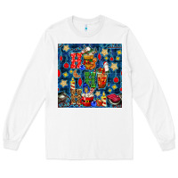White christmas ho ho ho with coffee cups and ornaments with plaid seamless  Long Sleeve Tee - BundleAndBundleShop