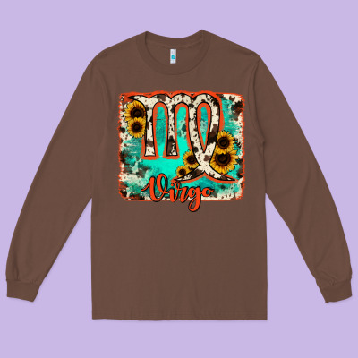Virgo Turquoise Cowhide Long Sleeve Tee Designed By Ranaportraitstore