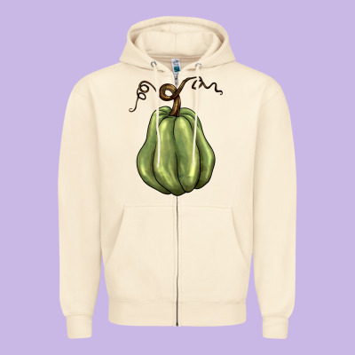 Gourd Green Pumpkin Zipper Hoodie Designed By Barkaloodesign