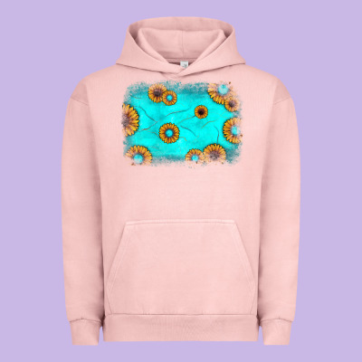 Turquoise Gemstone Sunflower Background Urban Hoodie Designed By Jahusdesignshop