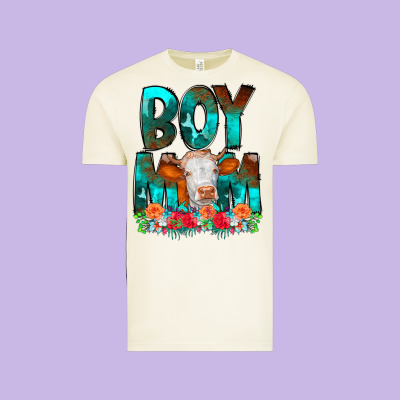 Boy Mom Flowers Cow Vintage Tee Designed By Cowcowdesign