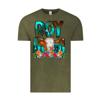 Vintage Olive Boy Mom Flowers Cow Vintage Tee - CowCowDesign