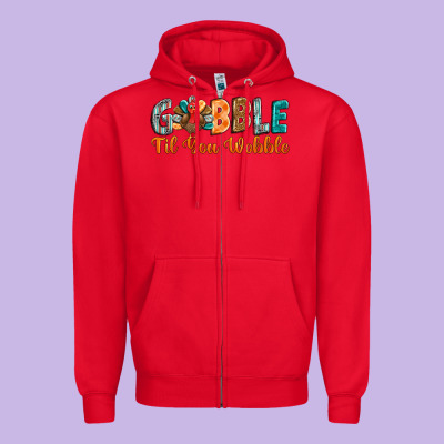 Gobble Till You Wobble Zipper Hoodie Designed By Barkaloodesign