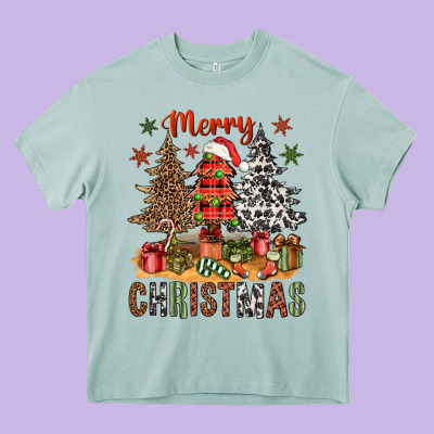 Merry Christmas With Western Trees Heavy Core Tee Designed By Nancycooperartshop