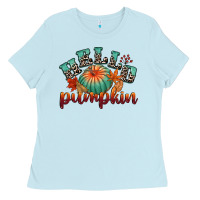 Baby Blue hello pumpkin Ladies Tee - CowGirlArtShop