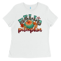 White hello pumpkin Ladies Tee - CowGirlArtShop
