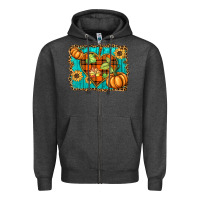 Charcoal Heather fall pumpkins and sunflowers heart Zipper Hoodie - BarkalooDesign