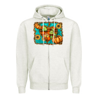 Oatmeal Heather fall pumpkins and sunflowers heart Zipper Hoodie - BarkalooDesign