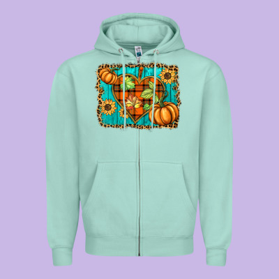 Fall Pumpkins And Sunflowers Heart Zipper Hoodie Designed By Barkaloodesign
