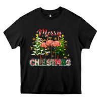 Black Merry Christmas flamingo Heavy Core Tee - texasbilliewilder