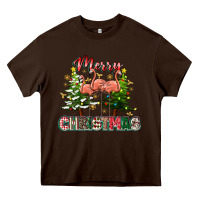 Chocolate Brown Merry Christmas flamingo Heavy Core Tee - texasbilliewilder