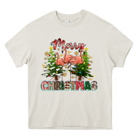 Cream Merry Christmas flamingo Heavy Core Tee - texasbilliewilder