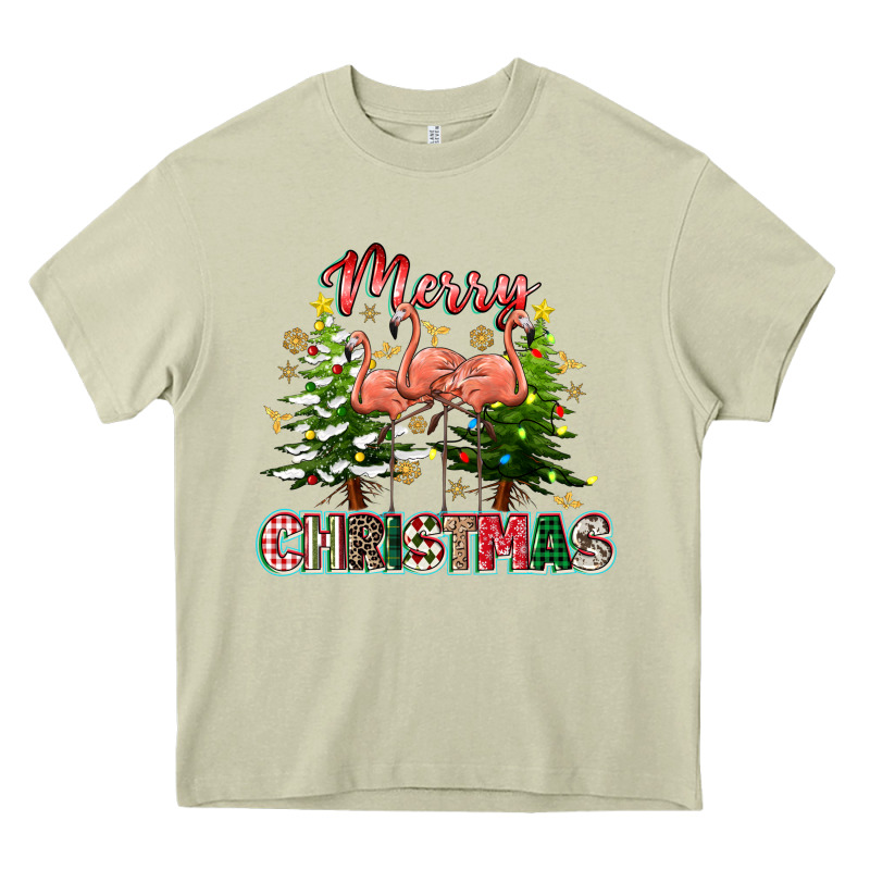 Merry Christmas Flamingo Heavy Core Tee by texasbilliewilder | Teevron