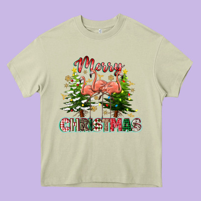 Merry Christmas Flamingo Heavy Core Tee Designed By Texasbilliewilder