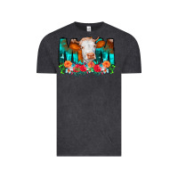 Vintage Black Cow Mom Turquoise Tooled Leather Flowers Vintage Tee - CowCowDesign