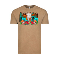 Vintage Coffee Cow Mom Turquoise Tooled Leather Flowers Vintage Tee - CowCowDesign