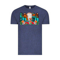 Vintage Denim Cow Mom Turquoise Tooled Leather Flowers Vintage Tee - CowCowDesign