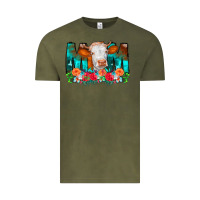 Vintage Olive Cow Mom Turquoise Tooled Leather Flowers Vintage Tee - CowCowDesign