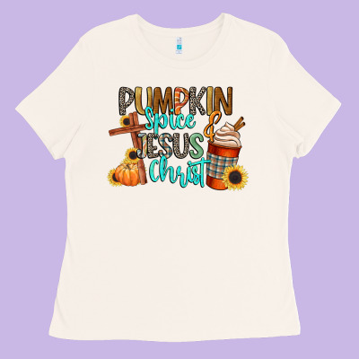 Pumpkin Spice And Jesus Christ Ladies Tee Designed By Cowgirlartshop