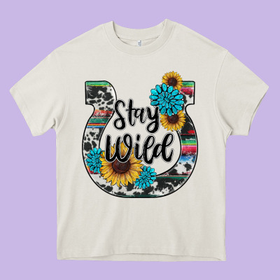 Western Stay Wild Horsesho Heavy Core Tee Designed By Ranaportraitstore