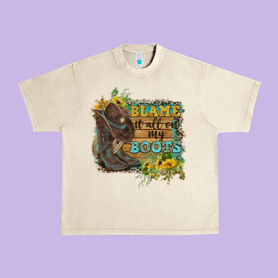 Blame It All On My Boots Urban Heavy Tee Designed By Fadigitalartstudio