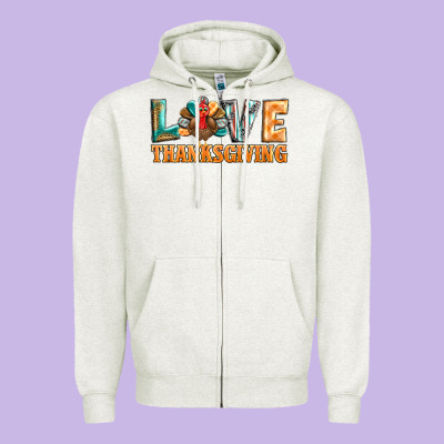 Love Thanksgiving Western Turkey Zipper Hoodie Designed By Barkaloodesign