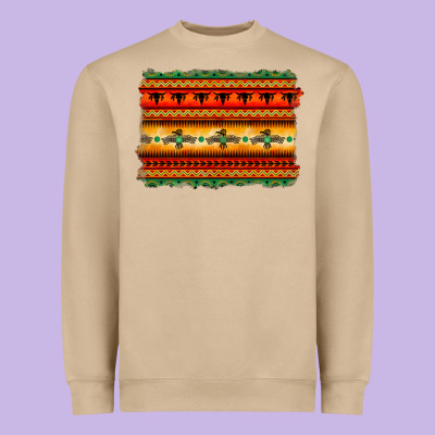 Bullskull Thunderbird Aztec Pattern Warm Colors Heavyweight Sweatshirt Designed By Barkaloodesign