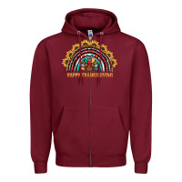 Burgundy happy thanksgiving rainbow Zipper Hoodie - BarkalooDesign