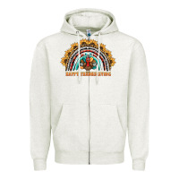 Oatmeal Heather happy thanksgiving rainbow Zipper Hoodie - BarkalooDesign