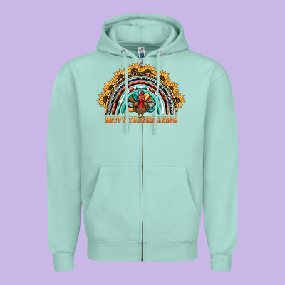 Happy Thanksgiving Rainbow Zipper Hoodie Designed By Barkaloodesign