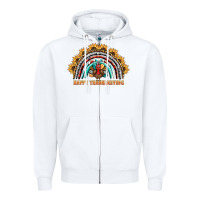 White happy thanksgiving rainbow Zipper Hoodie - BarkalooDesign