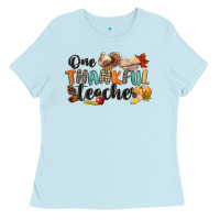 Baby Blue one thankful teacher Ladies Tee - CowGirlArtShop