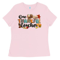 Bubblegum Pink one thankful teacher Ladies Tee - CowGirlArtShop