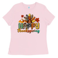 Bubblegum Pink happy thanksgiving Ladies Tee - CowGirlArtShop