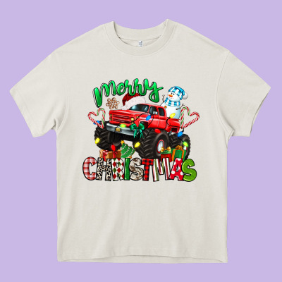 Merry Christmas Monster Truck Heavy Core Tee Designed By Texasbilliewilder