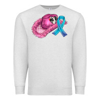 Oatmeal Heather cowboy hat and cancer ribbon Premium Sweatshirt - AdoDesignShop