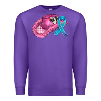 Purple cowboy hat and cancer ribbon Premium Sweatshirt - AdoDesignShop