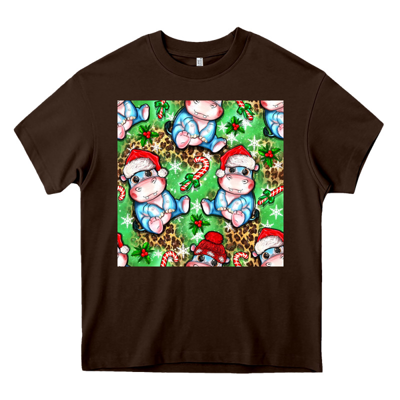 Christmas Cute Hippo Sitting Heavy Core Tee by NancyCooperArtShop | Teevron