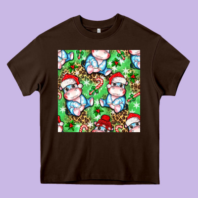 Christmas Cute Hippo Sitting Heavy Core Tee Designed By Nancycooperartshop