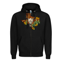 Black bull skull texas map western Zipper Hoodie - BarkalooDesign