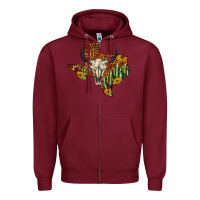 Burgundy bull skull texas map western Zipper Hoodie - BarkalooDesign